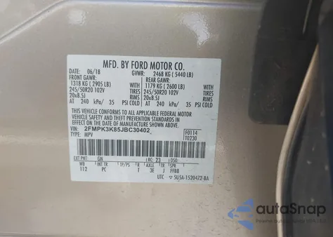 2018 Ford Edge Titanium z USA, uszkodzony, nr VIN 2FMPK3K85JBC30402